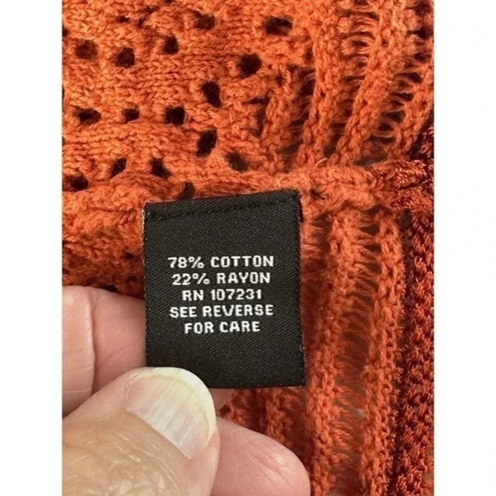 Premise Women's Open Knit Sweater Tunic Cover Up Orange Rust Sz L Boho Hippie